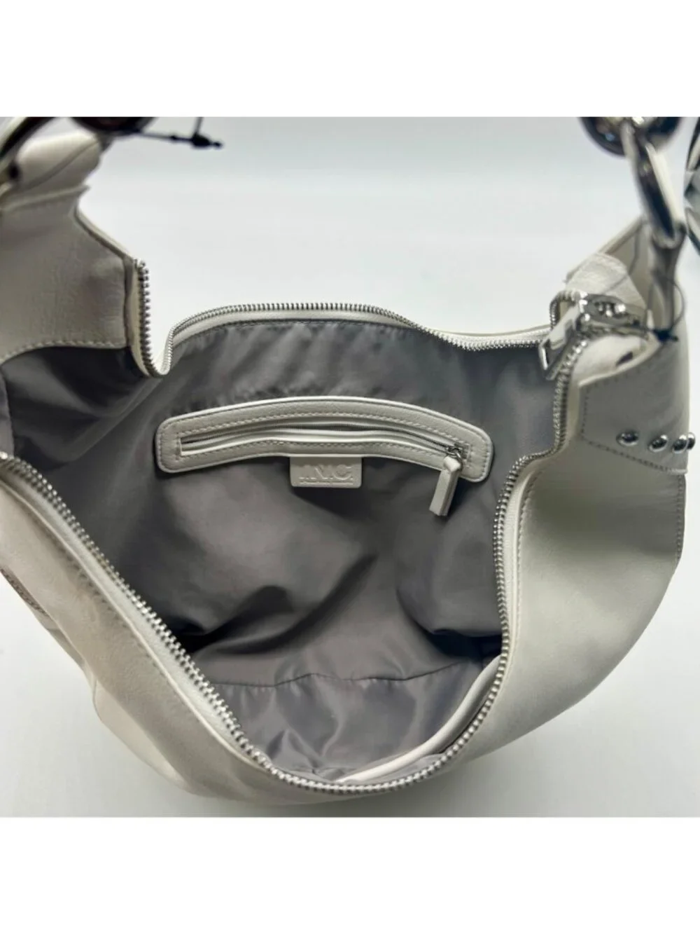 I.N.C. International Concepts Vanilla Faux Leather Giannaa Medium Stud Hobo Bag